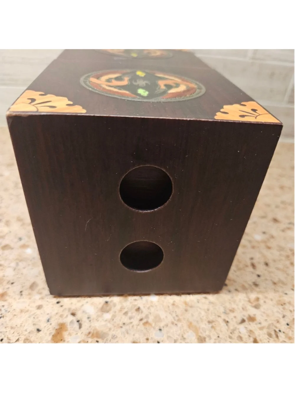 Collectible Korean wood metal inlay jewelry puzzle box